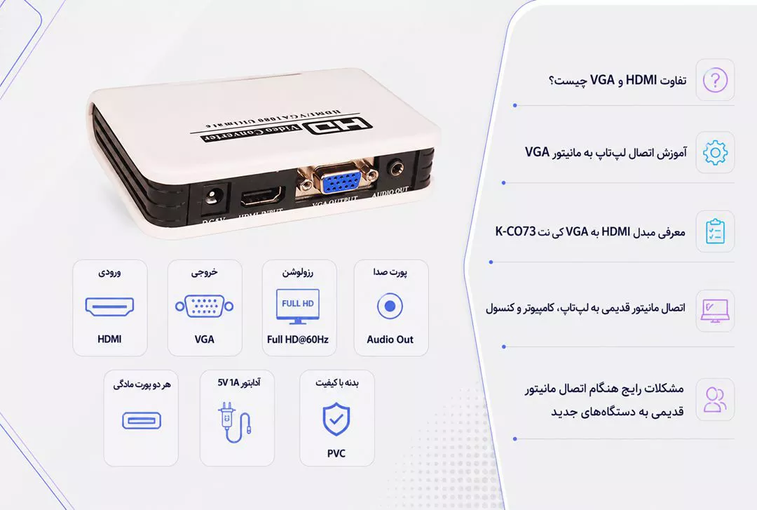 اتصال مانیتور قدیمی به لپ‌تاپ با مبدل HDMI به VGA