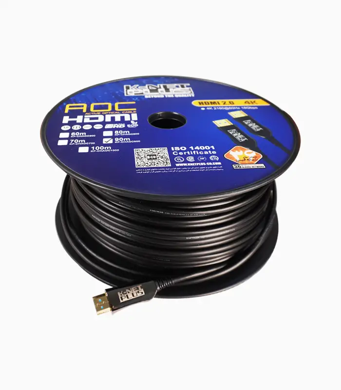 کابل ۲٫۰ HDMI فیبر نوری کی نت پلاس ۹۰ متری KP-CHAOC900